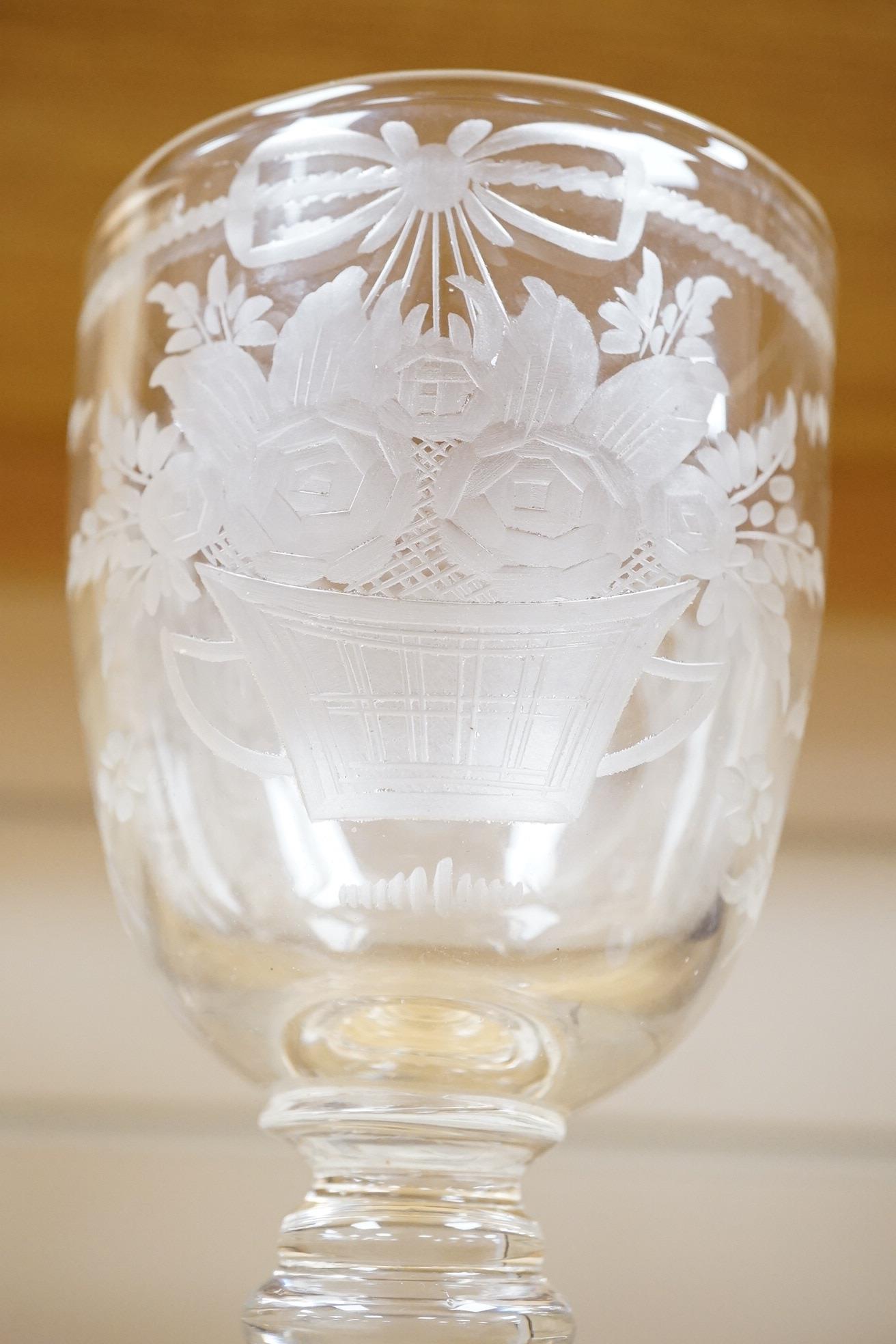 A Continental drinking glass, probably German, engraved date 1791, 19cm high